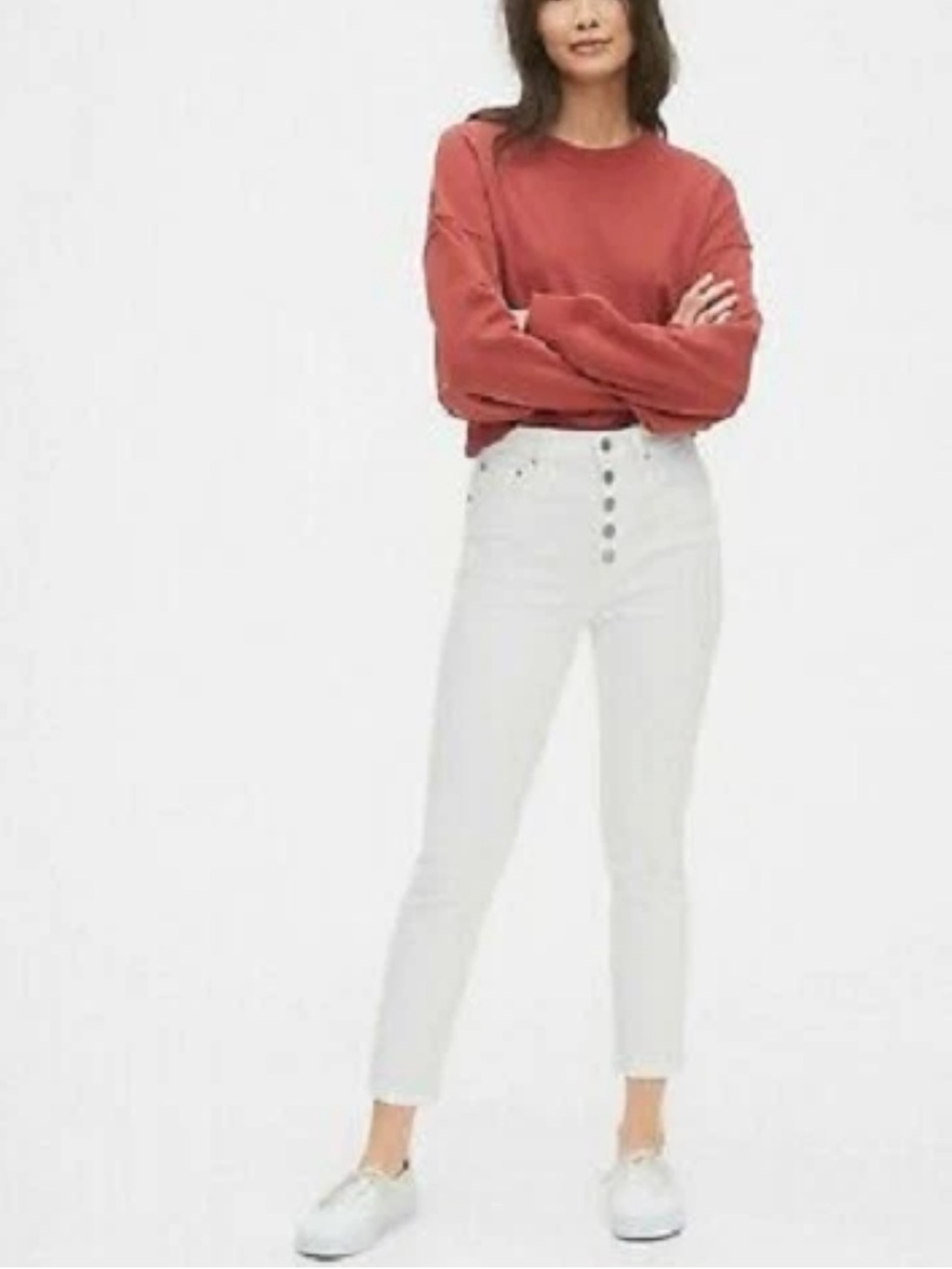 Gap white jeans high rise cigarette slim straight leg ankle size 8 29